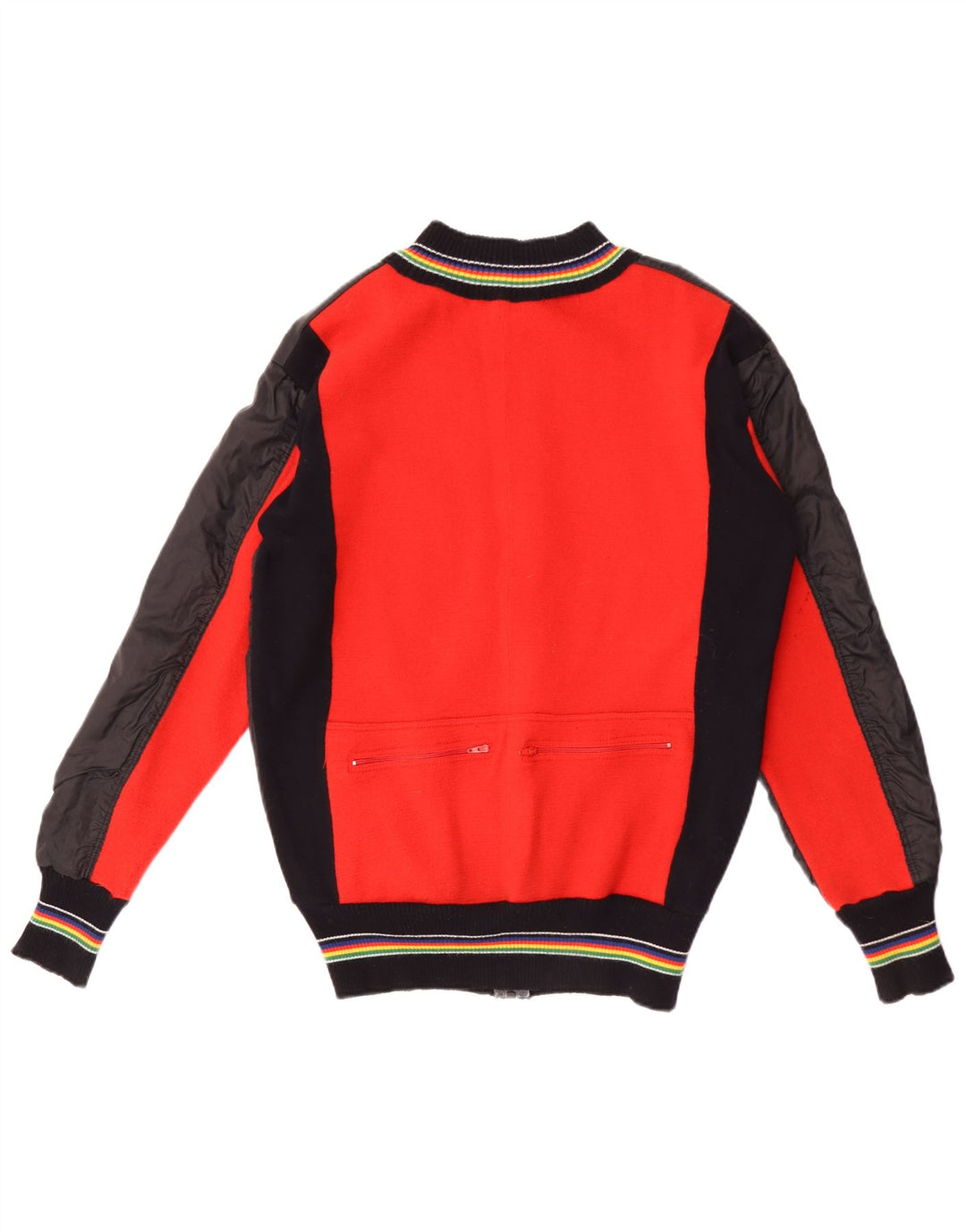 Bomber vintage pentru femei UK 14 mare, neagră, lână color bloc