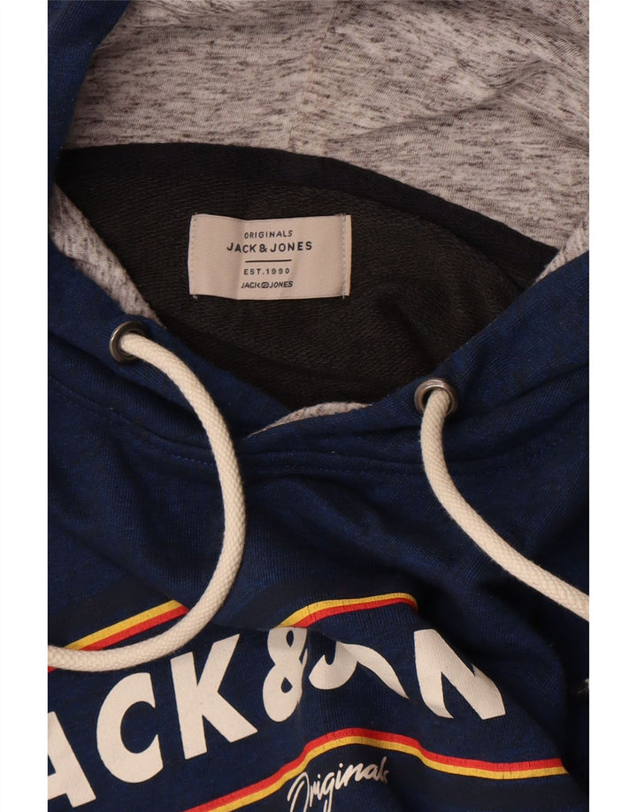 JACK & JONES Pulover cu glugă grafic pentru bărbați, mare, albastru