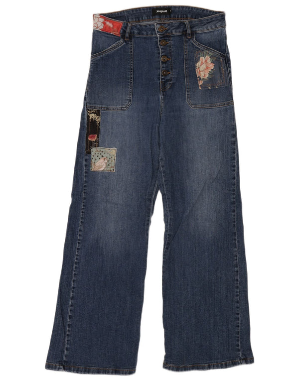 Blugi Desigual pentru femei cu talie înaltă cu picioare largi EU 30 XL W30 L29 albastru mozaic