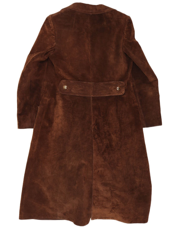 Palton dublu din piele intoarsa vintage pentru femei UK 10 mic maro