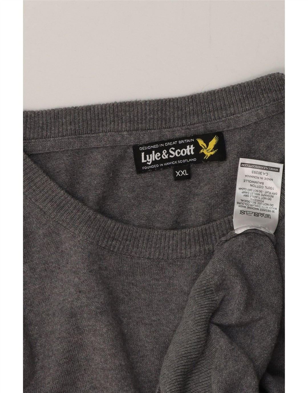 LYLE & SCOTT Mens Boat Neck Jumper Sweater 2XL Grey Cotton
