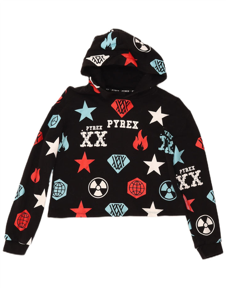 Pulover pentru fete PYREX Crop Graphic Hoodie 11-12 ani XL Negru Geometric