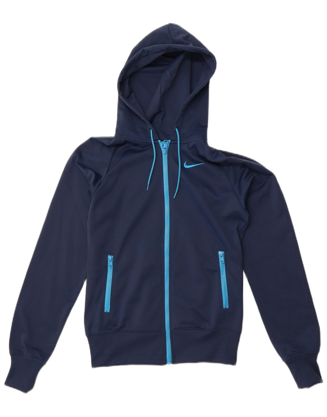 Pulover Nike pentru femei, cu fermoar, cu glugă, UK 10, poliester bleumarin mic