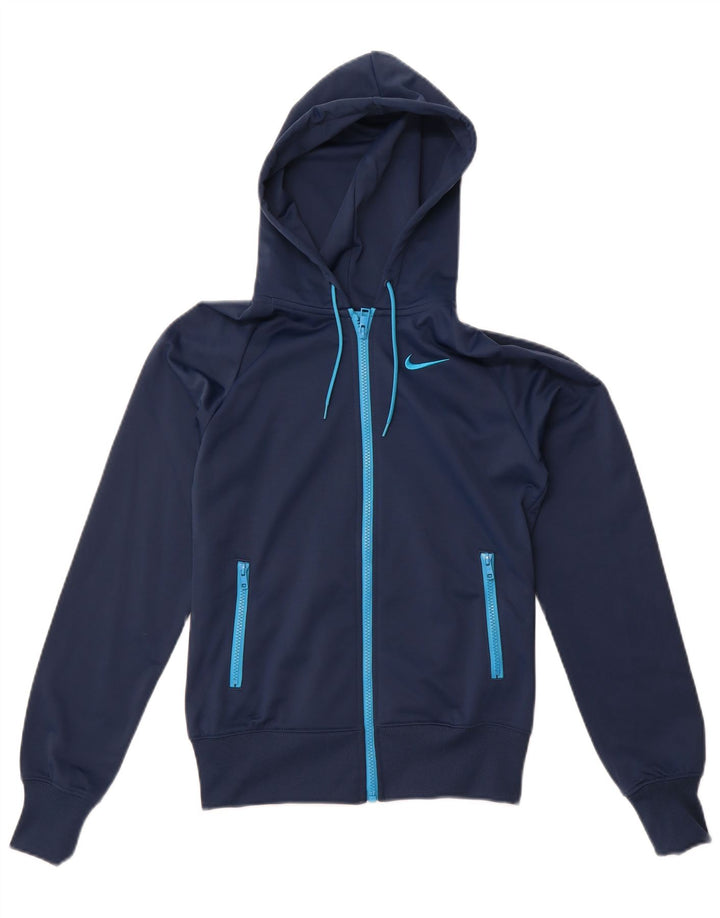 Pulover Nike pentru femei, cu fermoar, cu glugă, UK 10, poliester bleumarin mic