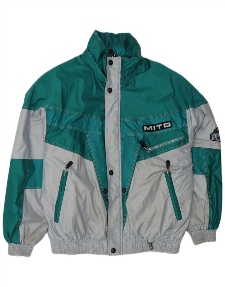 Jachetă de schi cu grafică vintage pentru bărbați EU 48 Medium Green Colorblock Poliamidă
