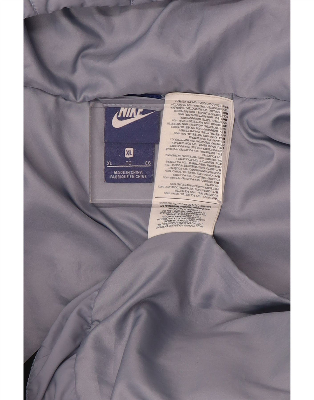 Jachetă căptușită cu glugă grafică NIKE pentru femei UK 18 XL, poliester albastru