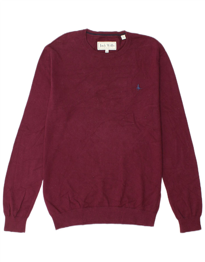 Pulover Jack Wills pentru bărbați cu gât roșu, bumbac mediu burgundă