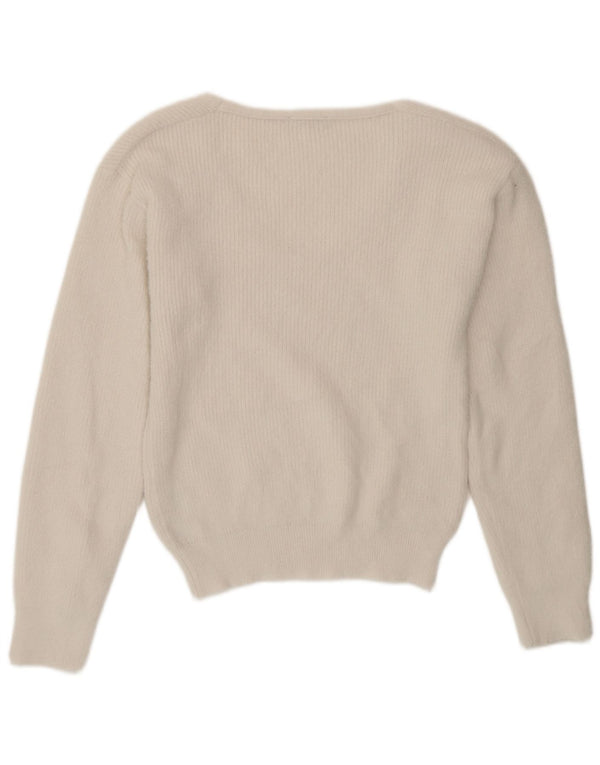 Pulover cu decolteu în V Zara pentru femei UK 10 Poliester alb mic
