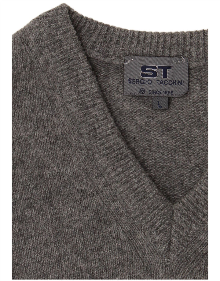 SERGIO TACCHINI Pulover cu decolteu în V pentru bărbați, mare, gri