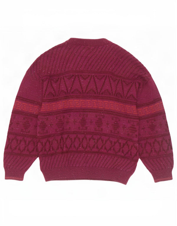 Pulover Cardigan Vintage pentru bărbați UK 46 XL Bordeaux Lână geometrică