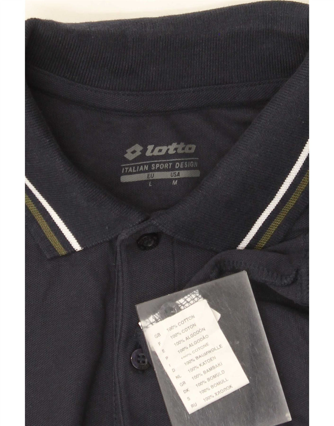 Tricou polo pentru bărbați Lotto, bumbac în dungi albastru bleumarin mediu