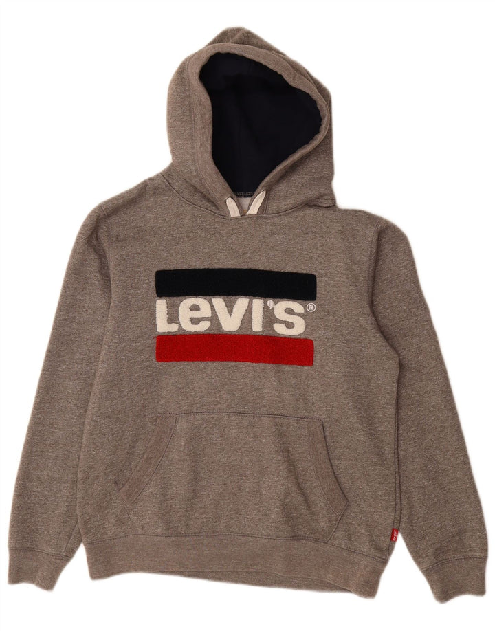Pulover cu glugă cu grafică LEVI'S pentru femei UK 16 mare bumbac cu pete gri