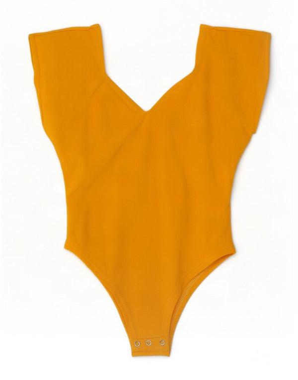 Body vintage pentru femei fără mâneci UK 12 bumbac galben mediu