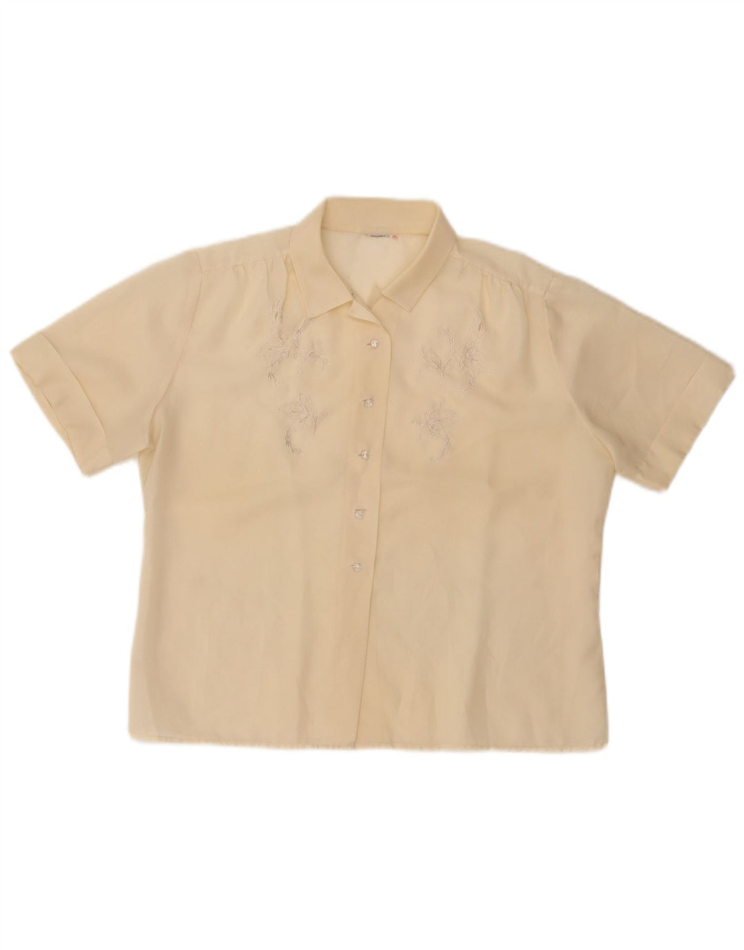 Bluză cămașă cu mânecă scurtă pentru femei VINTAGE UK 14 Medium Galben Floral