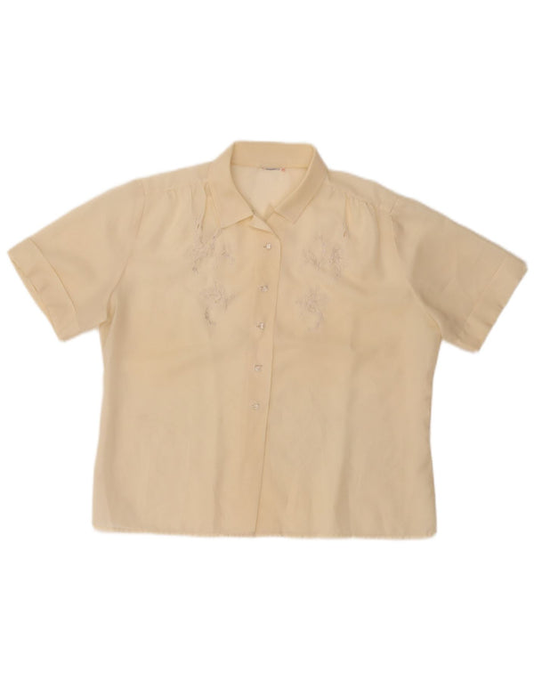 Bluză cămașă cu mânecă scurtă pentru femei VINTAGE UK 14 Medium Galben Floral