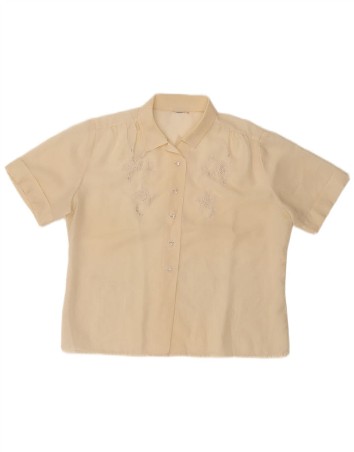 Bluză cămașă cu mânecă scurtă pentru femei VINTAGE UK 14 Medium Galben Floral