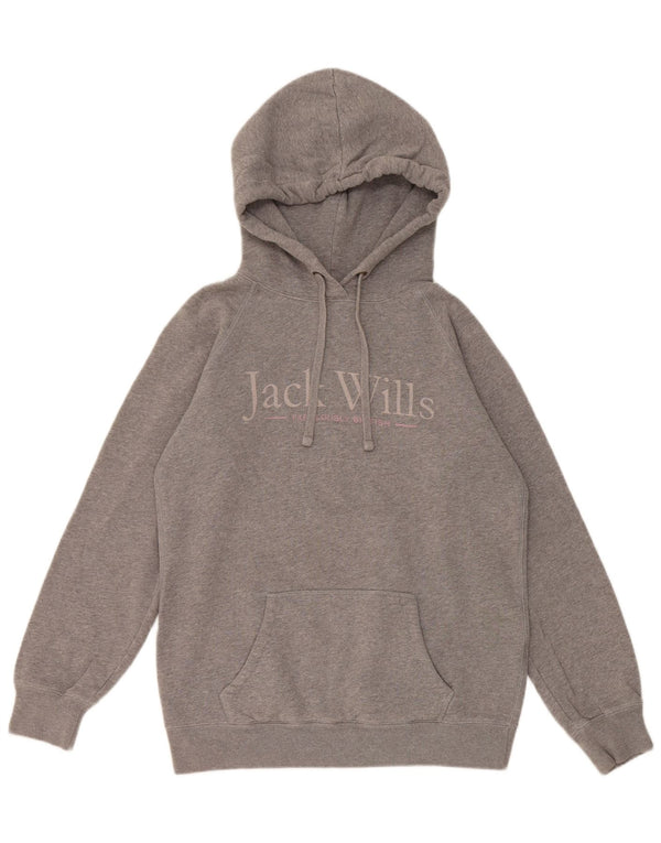 Jack Wills Pulover supradimensionat cu glugă cu grafic pentru femei UK 8 Bumbac gri mic