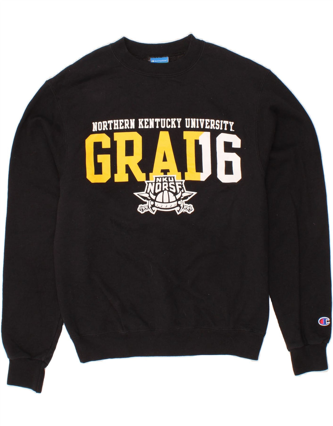 CHAMPION Mens Graphic Sweatshirt Jumper Small Black Polyester Vintage Champion and Second-Hand Champion from Messina Hembry 