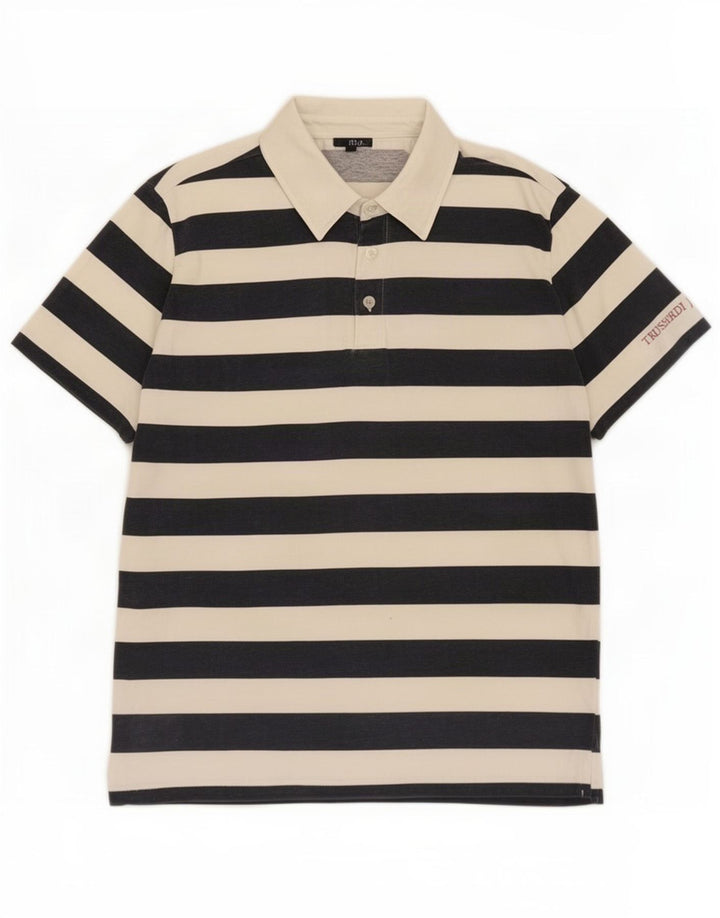 Tricou polo Trussardi pentru bărbați, bumbac cu dungi albe medii