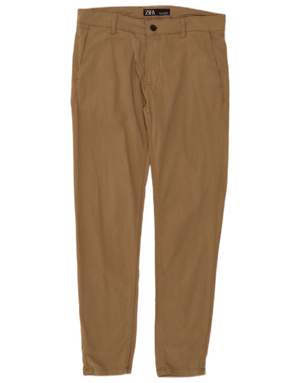 Zara Mens Slim Chino Trousers EU 42 Large W32 L30 Beige Cotton