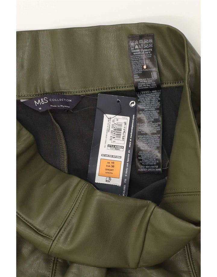 Leggings din piele artificială pentru femei Marks & Spencer UK 10 Poliester verde mic