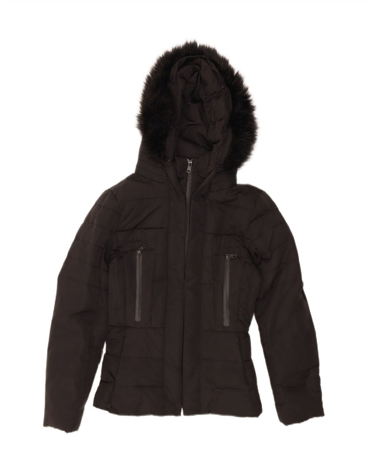 ZARA Womens Hooded Padded Jacket UK 14 Large Black Polyester Vintage Zara and Second-Hand Zara from Messina Hembry 
