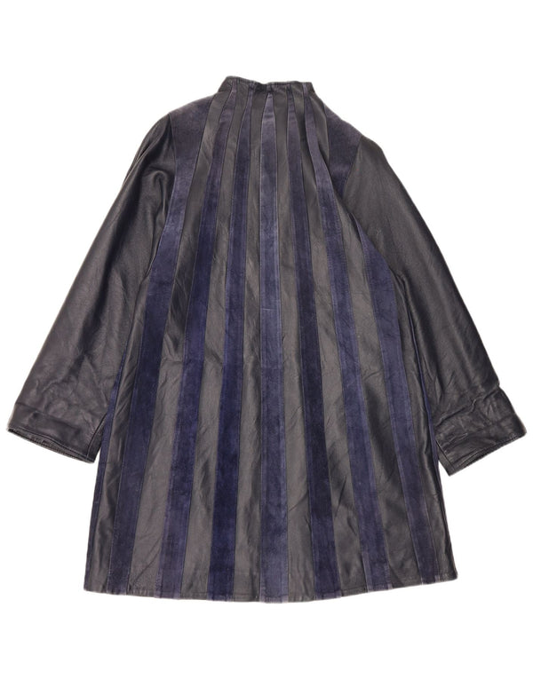 Palton din piele vintage pentru femei UK 14 Medium bleumarin cu dungi