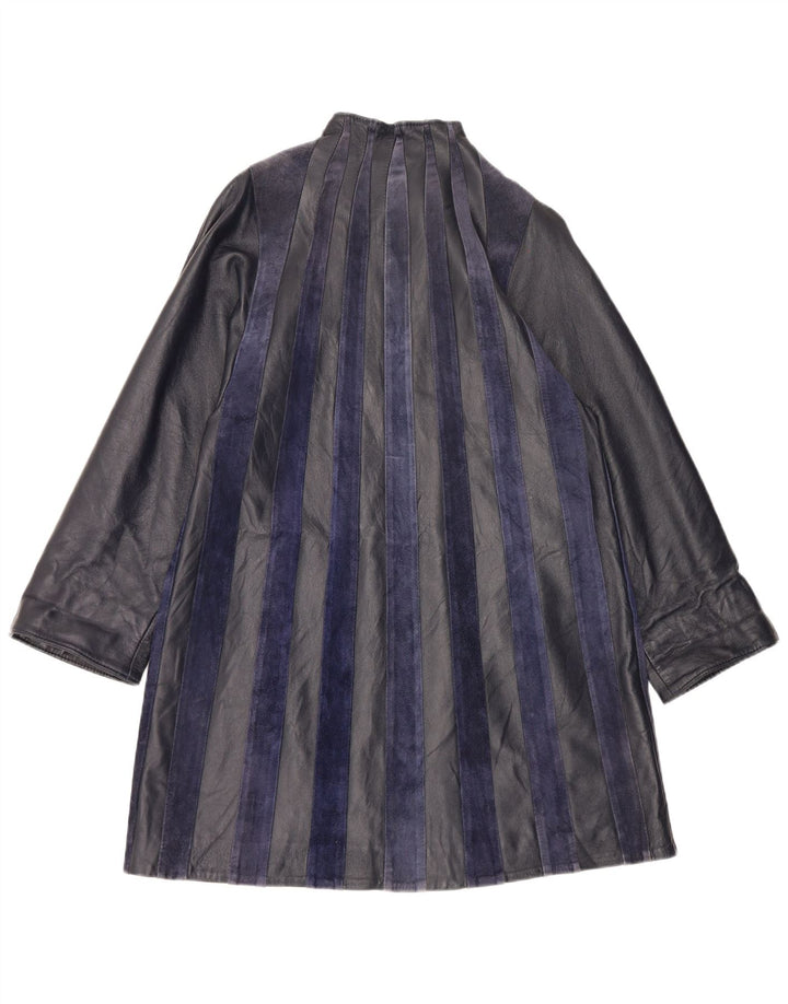 Palton din piele vintage pentru femei UK 14 Medium bleumarin cu dungi
