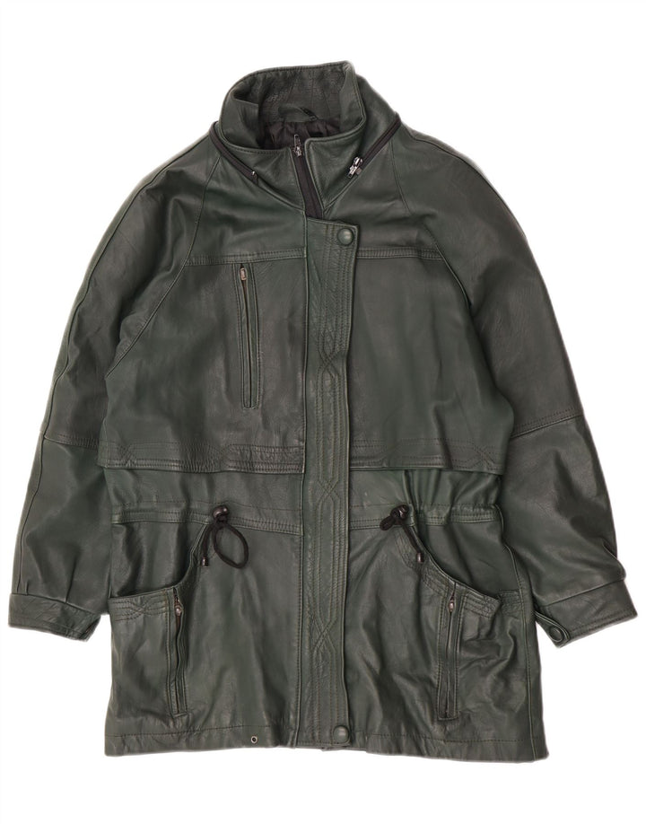 Palton de piele vintage pentru femei, cu ajustare largă, UK 14, verde mediu, retro