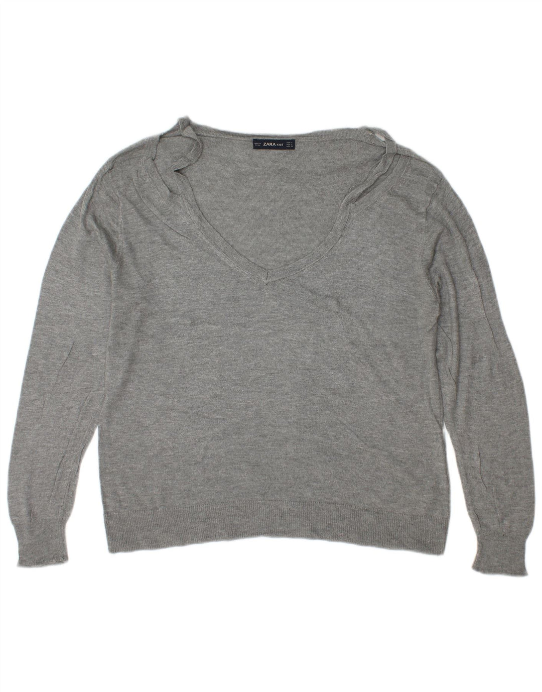 Pulover cu decolteu în V Zara pentru femei UK 16, mare, gri, viscoză