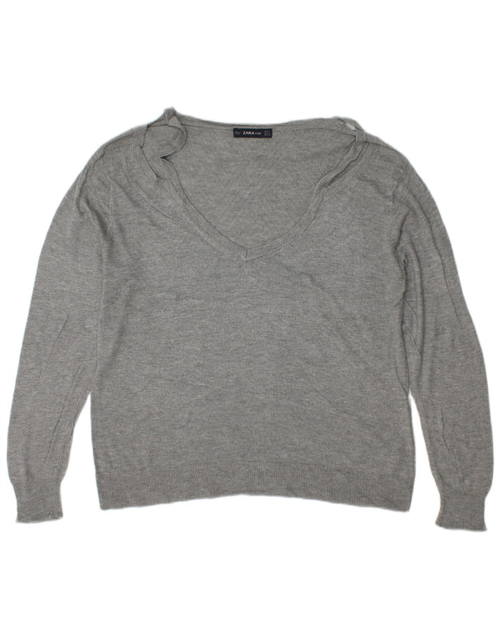 Pulover cu decolteu în V Zara pentru femei UK 16, mare, gri, viscoză