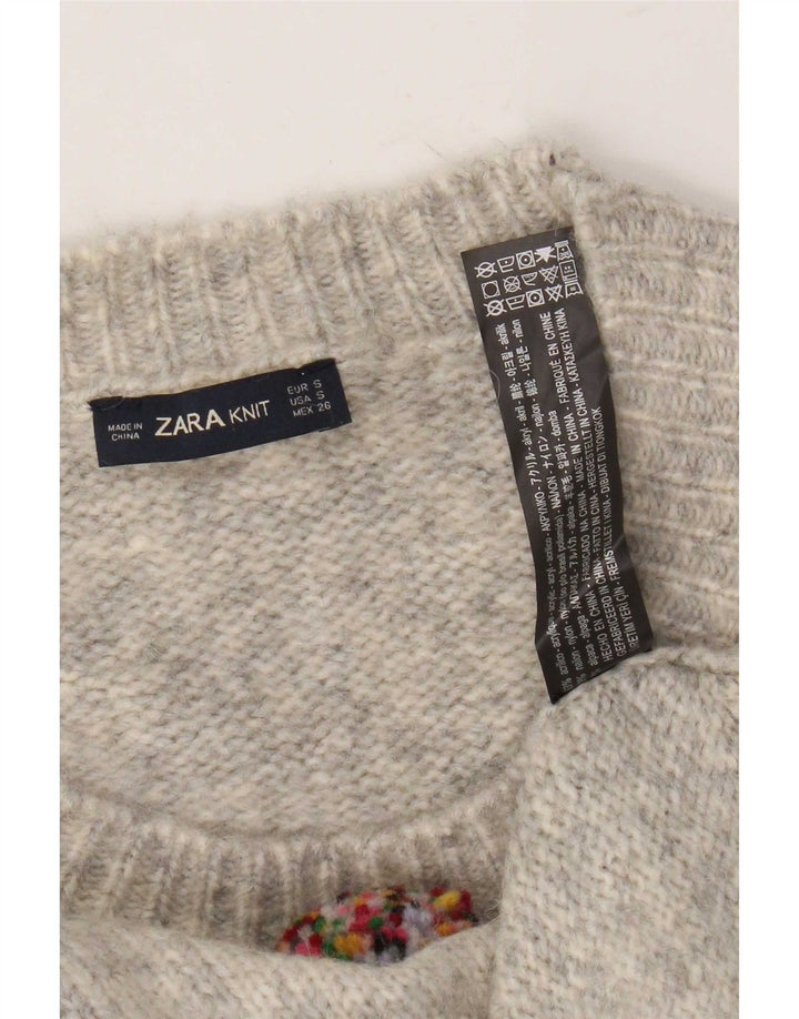 Pulover supradimensionat pentru femei Zara, cu decolteu rotund, UK 10, mic, gri pete