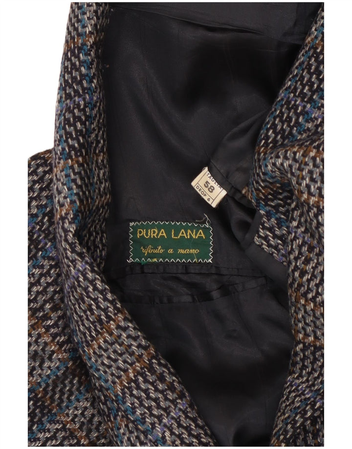 Jachetă Vintage pentru bărbați cu 2 nasturi IT 58 4XL Lână cu carouri gri