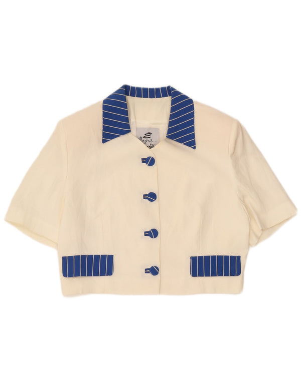 Top cardigan crop pentru femei ANTICOLI IT 48 XL din viscoză alb colorat