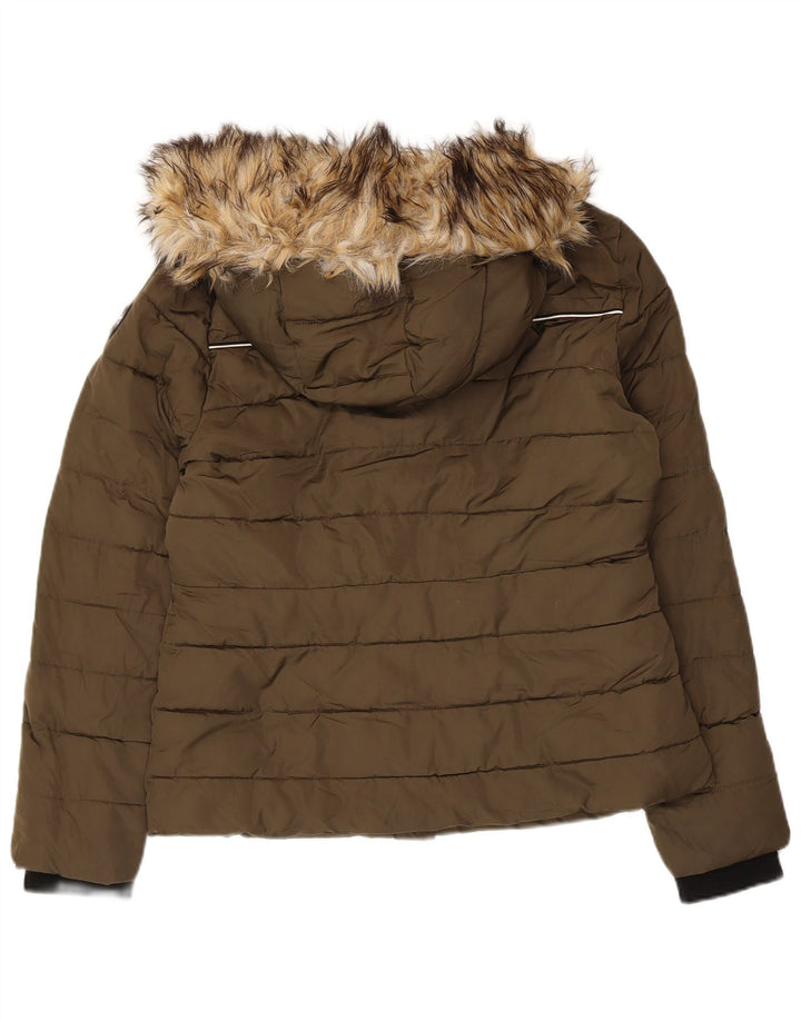 Jachetă căptușită cu glugă Superdry pentru femei UK 12 Medium Kaki Poliester