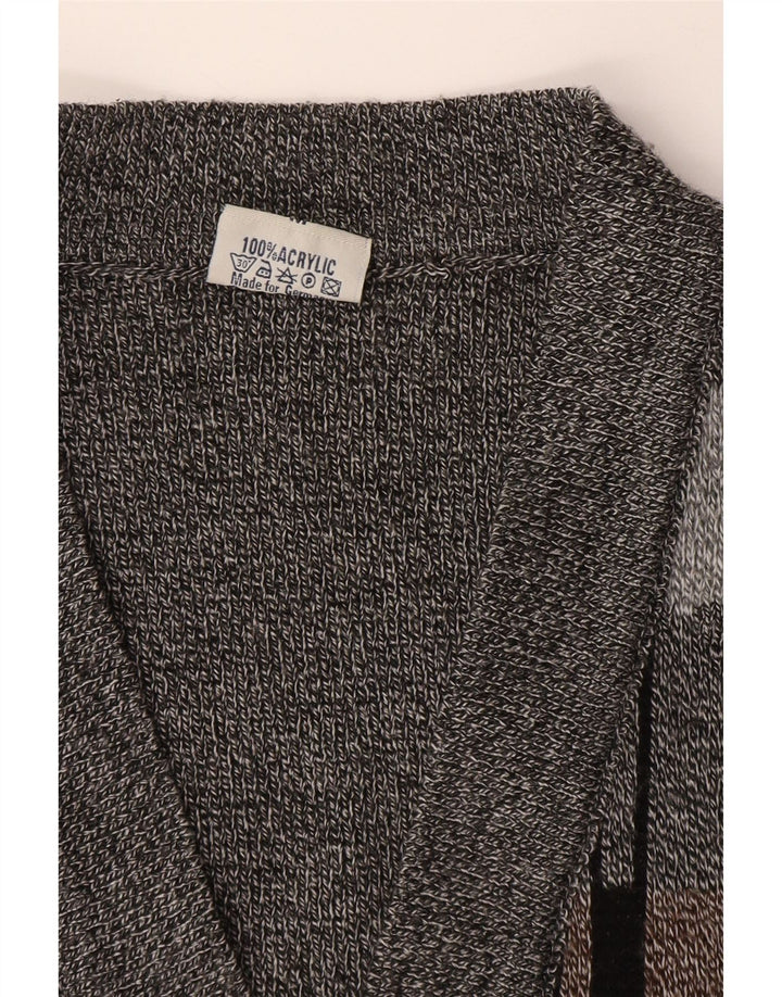 Cardigan vintage fără mâneci pentru bărbați, gri mediu, geometric acrilic