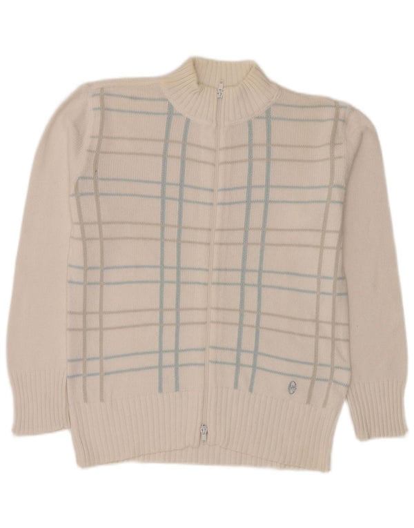 Pulover cardigan cu fermoar complet pentru femei Conte of Florence UK 14 Medium White Check