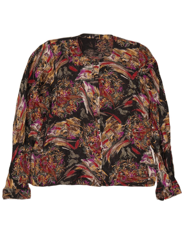 Bluză pentru femei VINTAGE cămașă crop UK 14 mare, neagră, florală