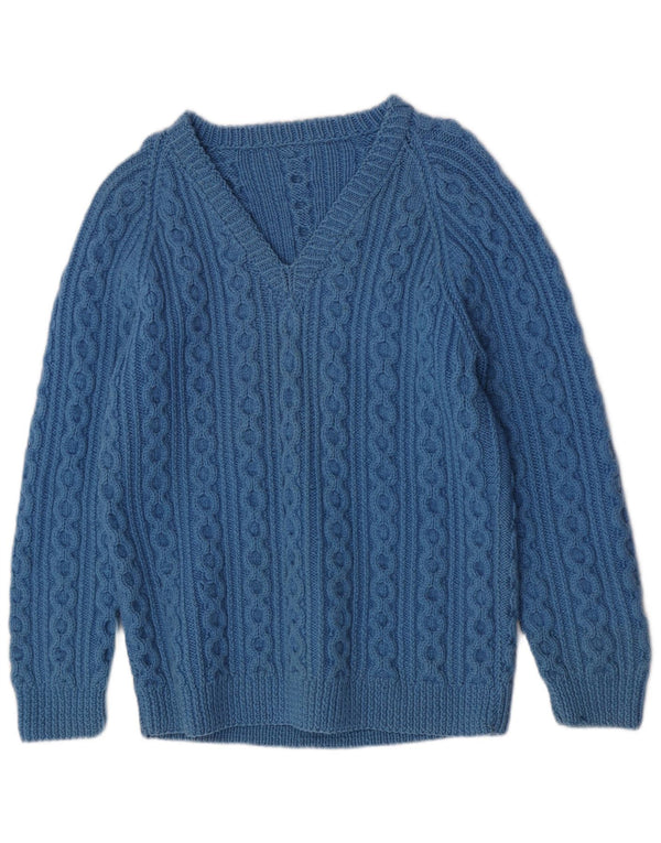 Pulover vintage pentru femei, cu decolteu în V, regulat, UK 18 XL, albastru