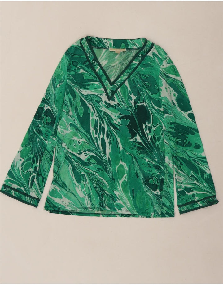 MICHAEL KORS Womens Abstract Pattern Top Long Sleeve UK 14 Medium Green Vintage Michael Kors and Second-Hand Michael Kors from Messina Hembry 