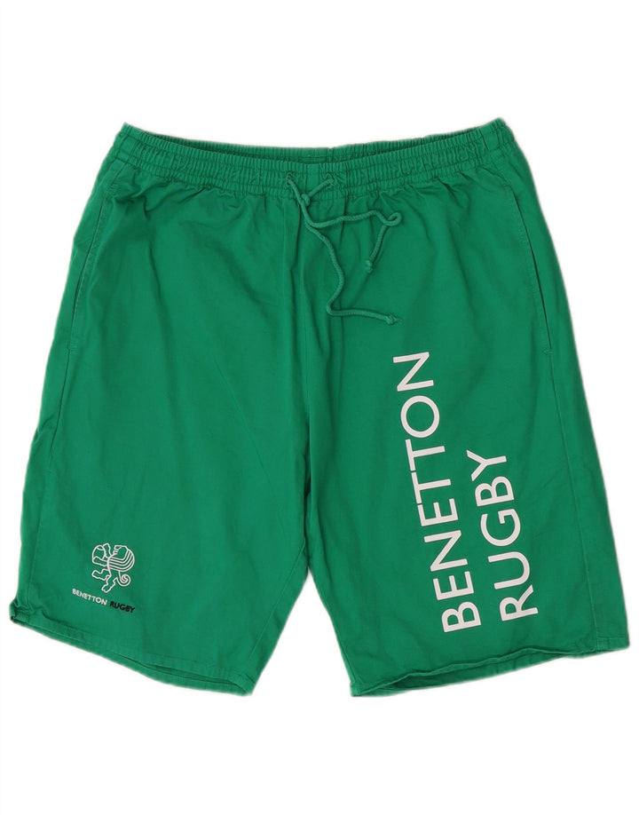Pantaloni scurți sport grafic Benetton pentru bărbați, bumbac verde mediu