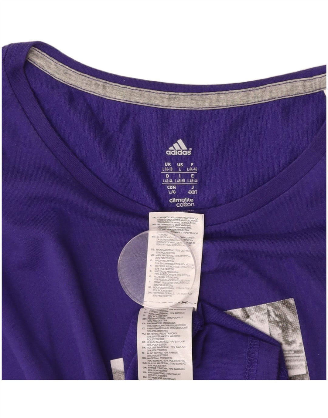Tricou cu grafic Climalite ADIDAS pentru femei, Marea Britanie 16/18, bumbac mare violet