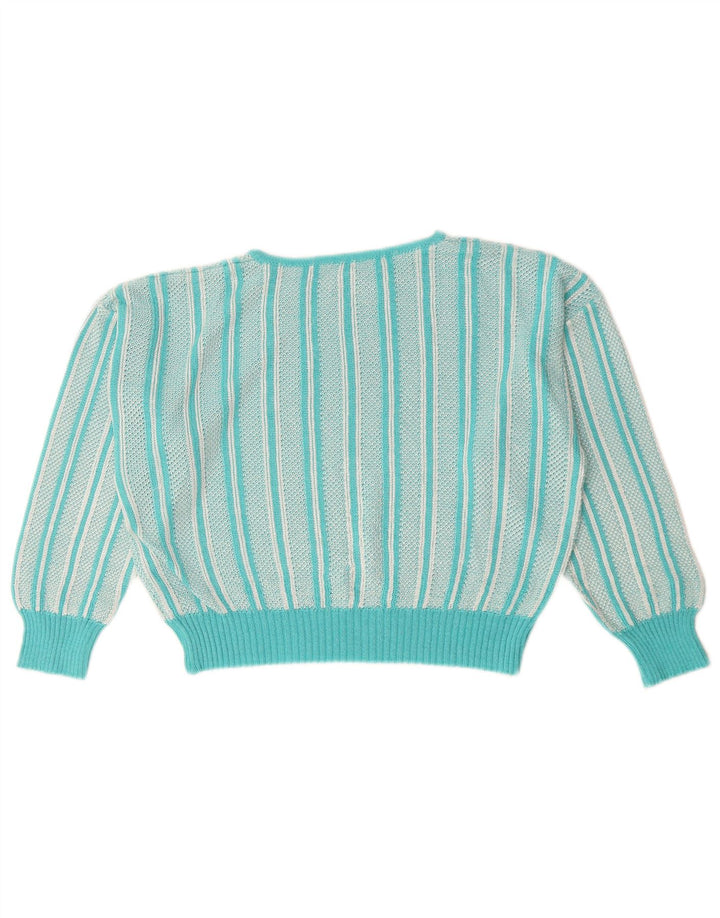 Pulover pentru femei VINTAGE cu gâtul cu barca UK 12 Medium Turcoaz Paisley