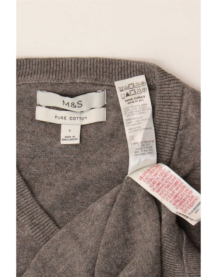 Pulover pentru bărbați Marks & Spencer, cu decolteu în V, mare, gri, bumbac