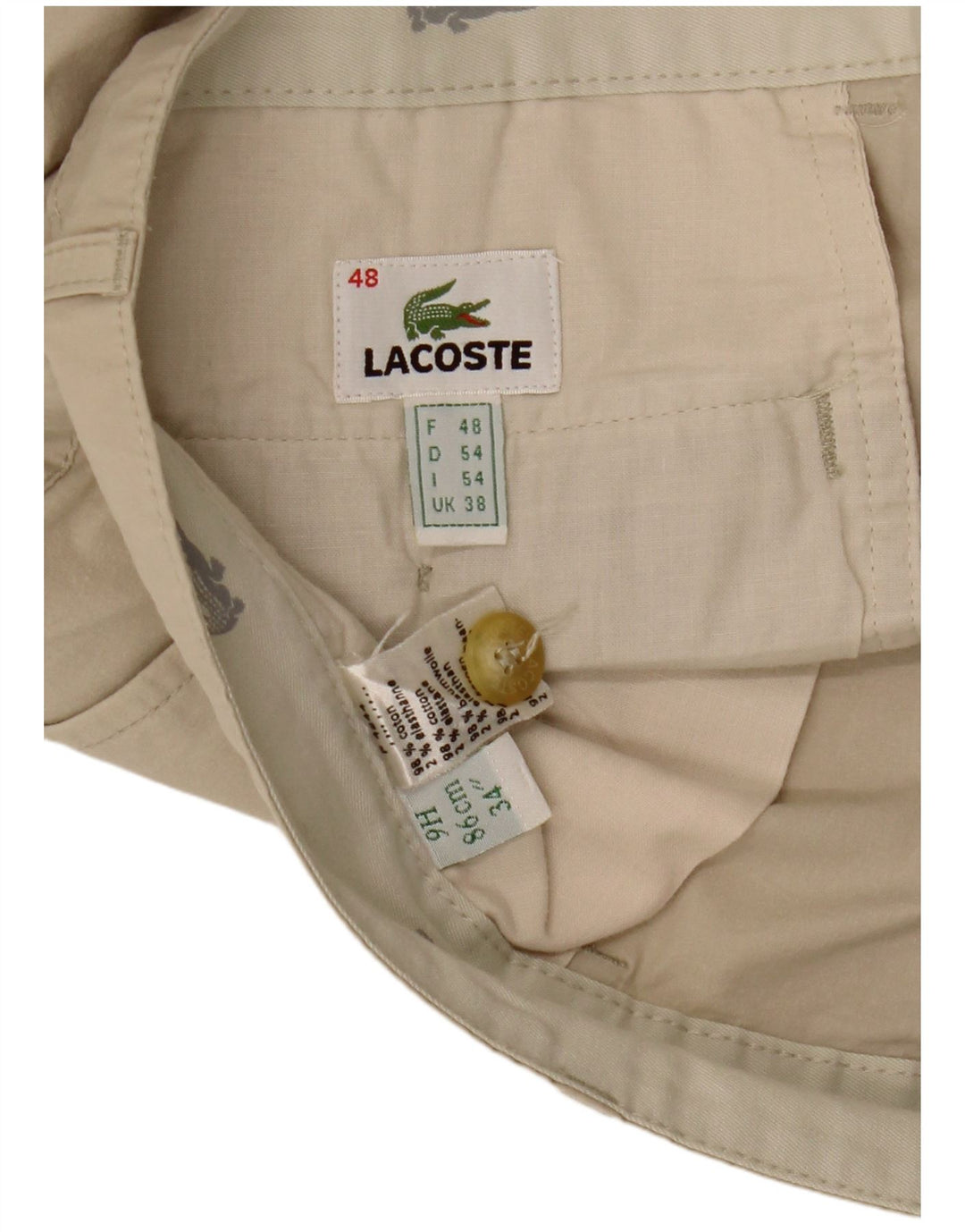 Pantaloni chino drepți pentru bărbați LACOSTE Mărimea 48 XL W38 L31 bumbac bej