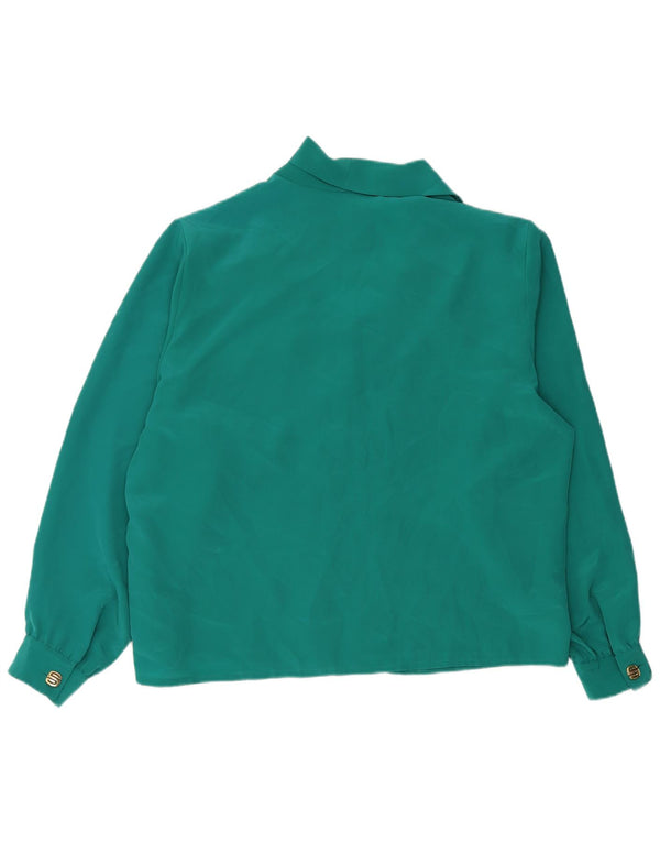 Bluză vintage cămașă cu mânecă lungă pentru femei UK 18 XL Poliester verde