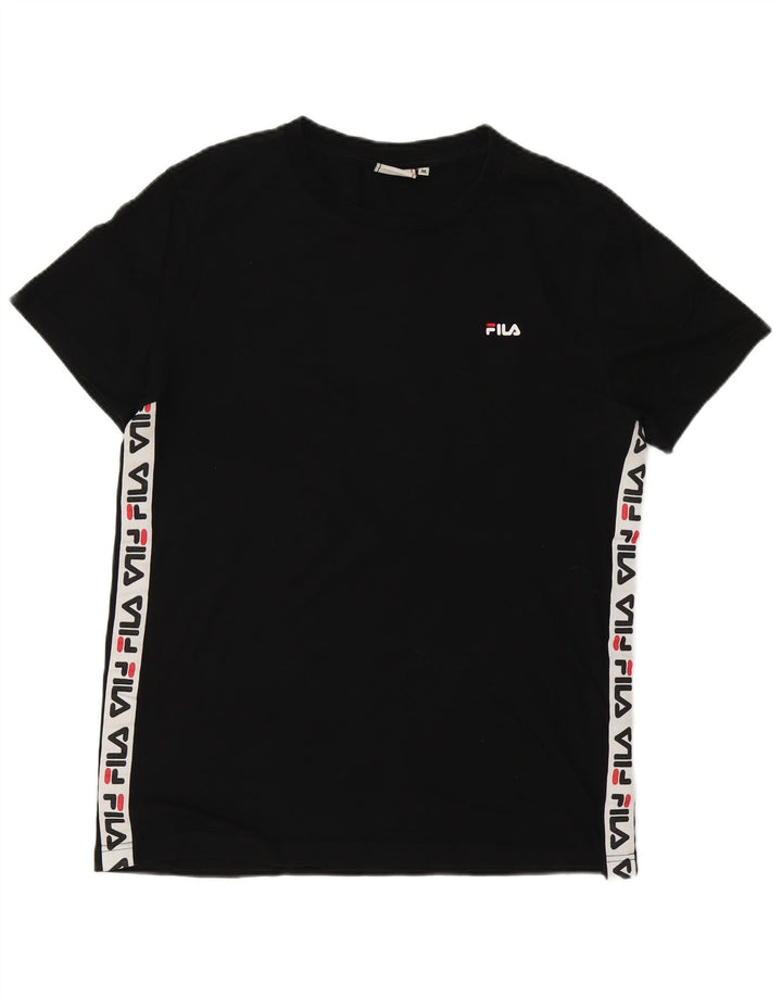 Tricou grafic Fila pentru bărbați Top mediu negru din bumbac color bloc