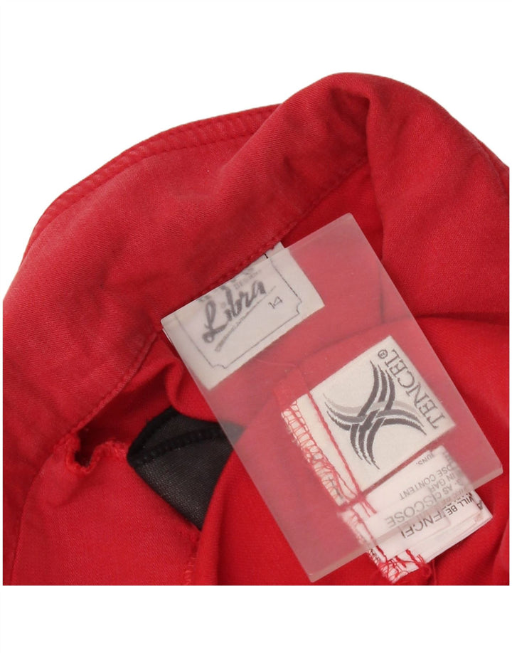 Jachetă vintage pentru femei, cu 5 nasturi, cu mânecă scurtă, UK 14, mare, roșu, Tencel