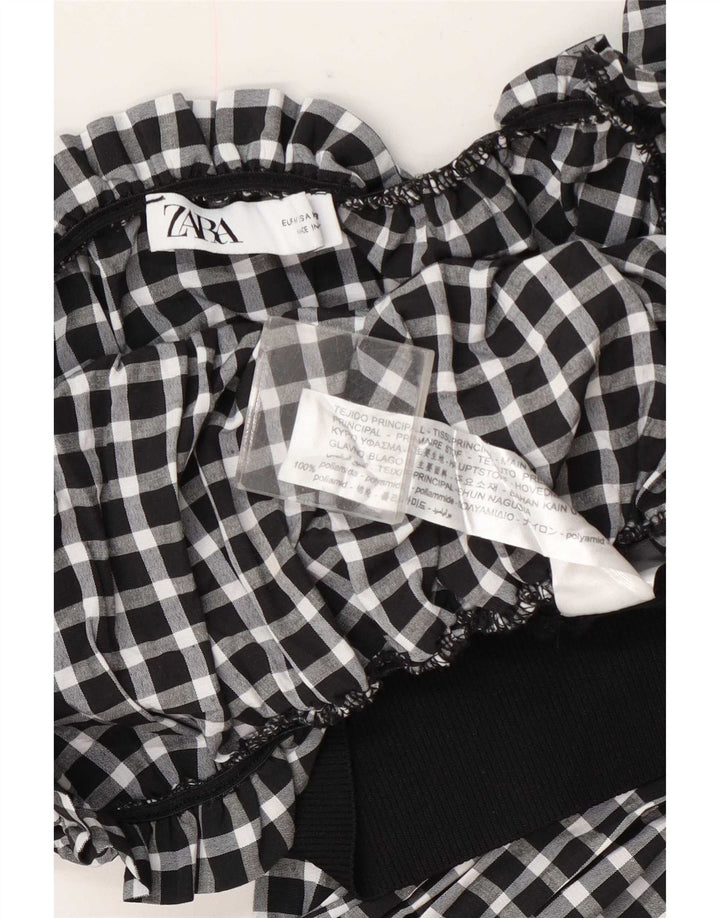 Crop Top cu mânecă lungă pentru femei Zara UK 12 Medium Black Gingham Poliamidă
