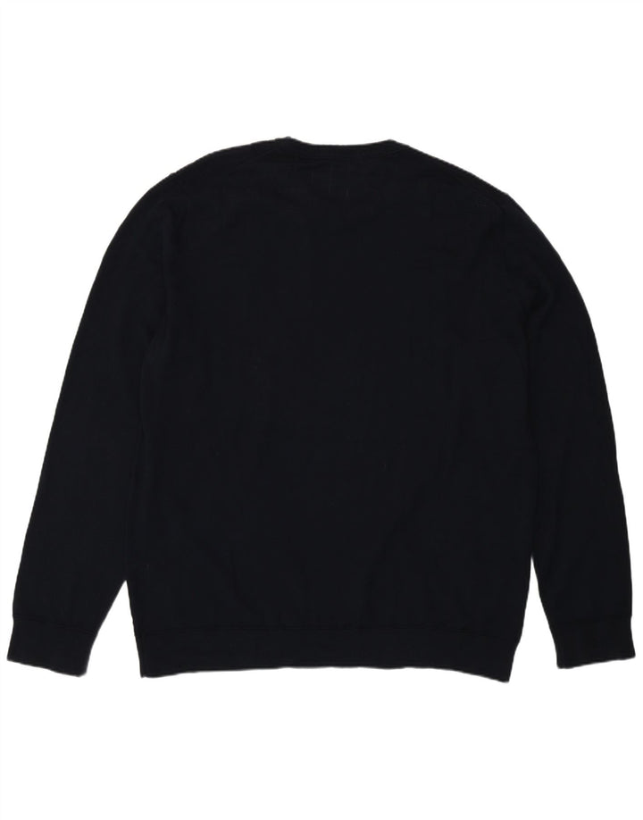 Pulover Benetton pentru bărbați cu decolteu rotund, 2XL, bumbac bleumarin